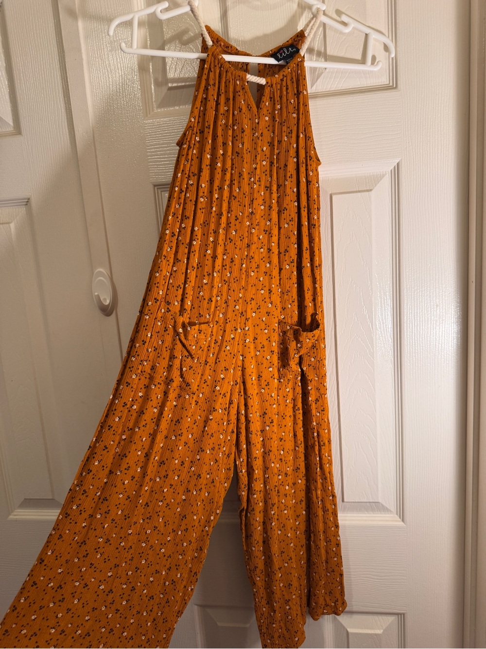 lilt Mustard Floral Sleeveless Wide-Leg Jumpsuit
